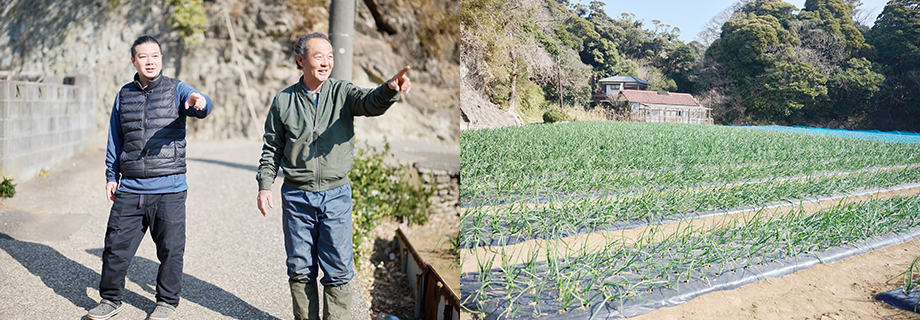 立川透さん、茂樹さんと玉ねぎ畑